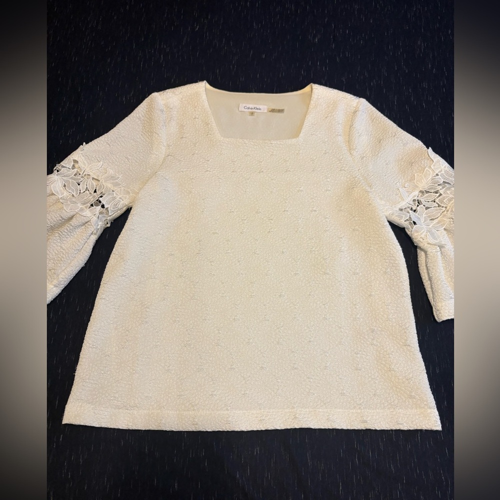 Calvin Klein Cream Blouse with Bell Sleeves